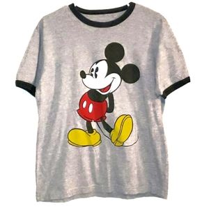 Vintage Disney Mickey Mouse Ringer T Shirt Gray